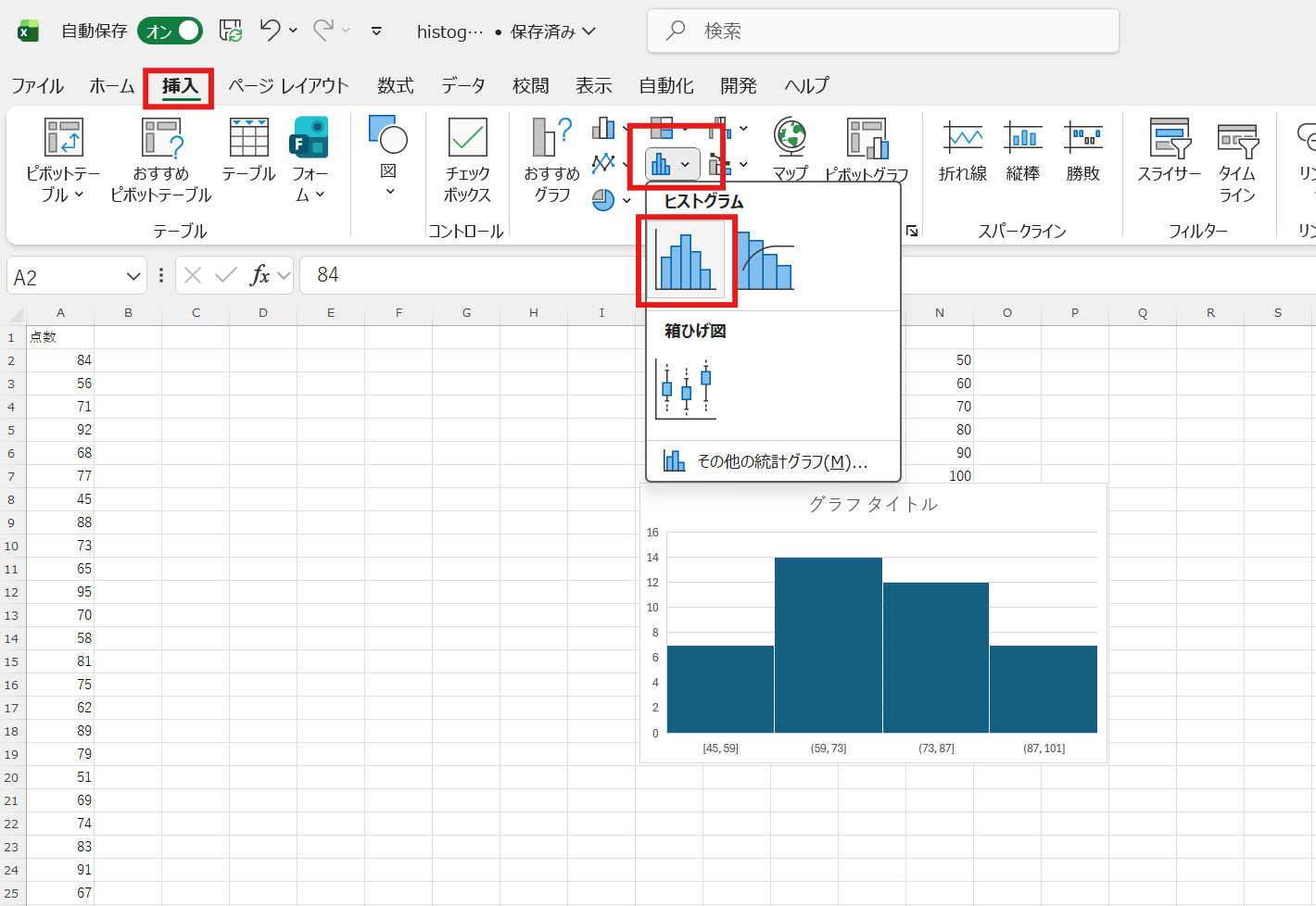ヒストグラムを挿入